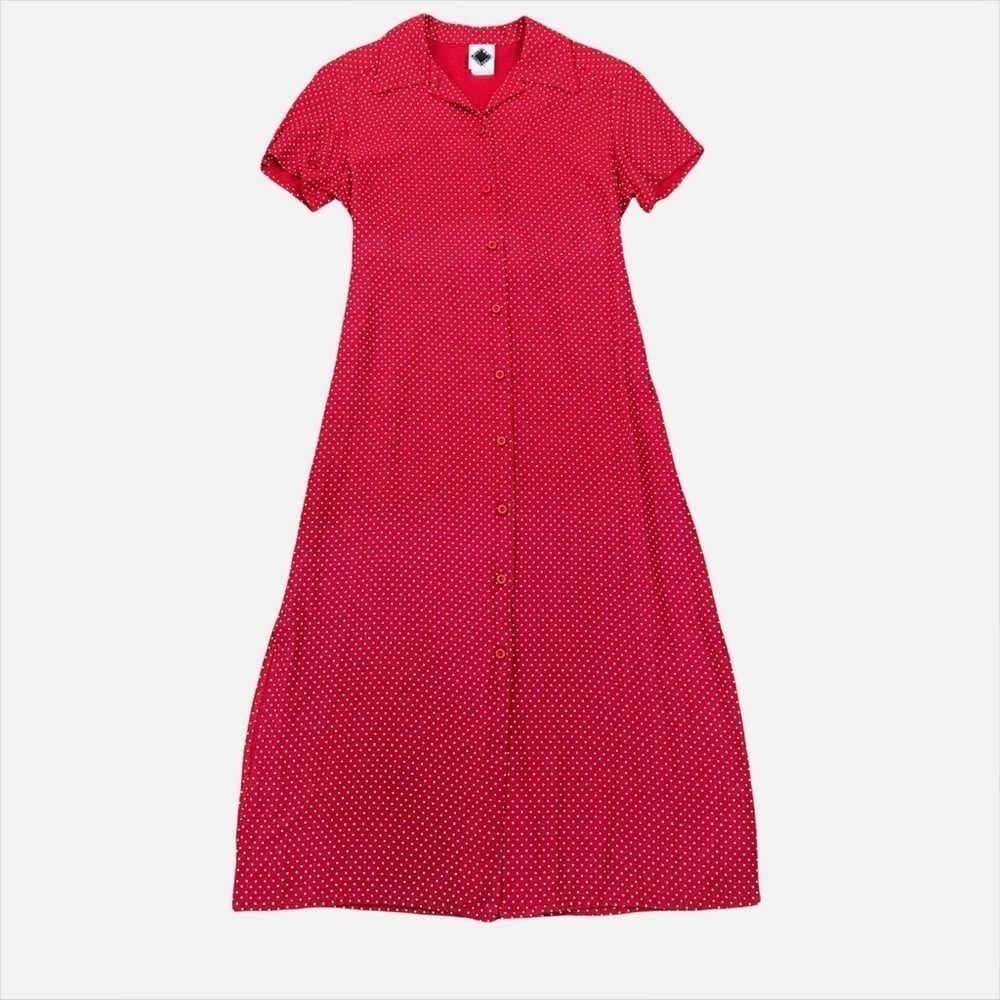 California Concepts Vintage Y2K 2000's Polka Dot Button Down Dress Midi Retro